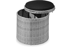 Best Choice Products Round Wicker Ottoman, Multipurpose Outdoor Furniture for Patio, Backyard, Additional Seating, Footrest, Side Table w/Storage, Removable Cushions – Gray/Black