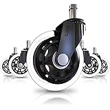 Office Chair Caster Wheels Replacement (Set of 5) - Heavy Duty & Safe for All Floors Including Hardwood - Smooth Rolling, Rollerblade Style with Universal Fit