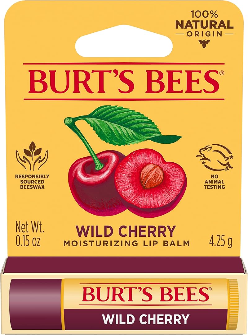 Burt's Bees Wild Cherry Moisturizing Lip Balm Shea Butter Vitamin E 0.15oz