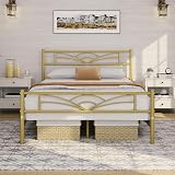 Yaheetech 4ft6 Double Bed Frame Cloud Headboard Metal Slats 363kg Gold