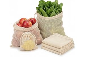 6 Pack Reusable Cotton Mesh Produce Bags - Eco-Friendly Vegetable & Fruit Storage Bags - Washable Bread Bags for Homemade Sou