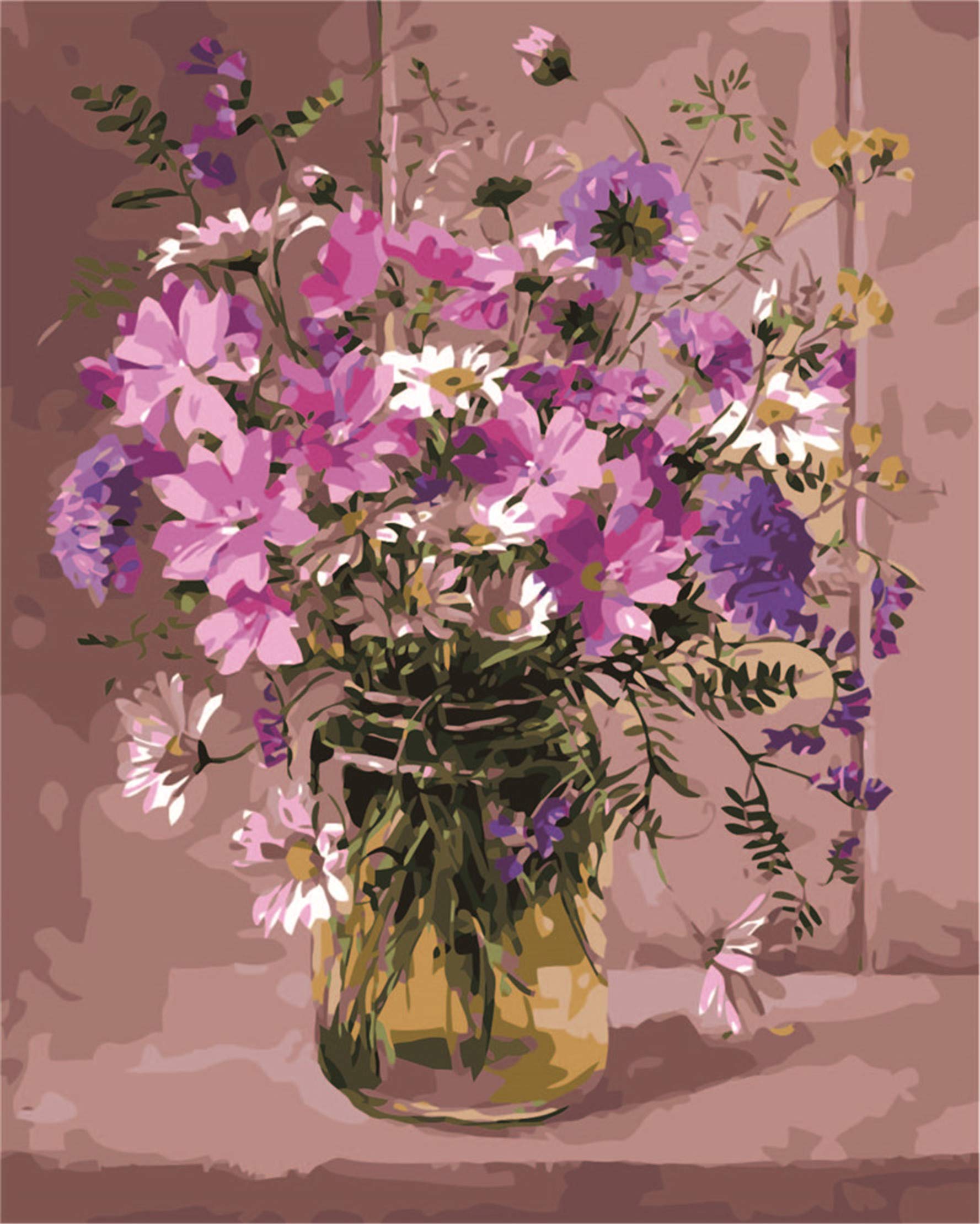 CaptainCrafts Paint by Numbers, Painting by Number Kits for Adult DIY Oil Painting 16x20 Inch House Art Deco Crafts (with Frame, Tradescantia Fragrant Purple Flowers)