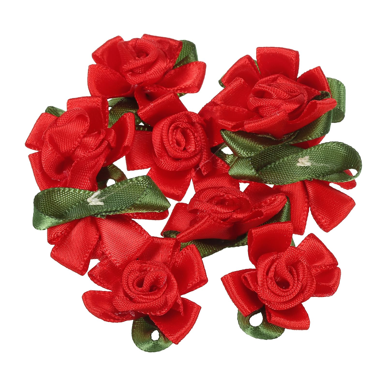 PATIKIL Mini Satin Ribbon Roses, 20 Pcs Small Rosettes Fabric Flowers with Green Leaves for Craft Projects Embellishments Applique, Red