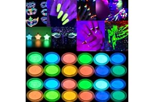 DSHIJIE Glow in The Dark Pigment Powder, Phosphorescent Powder Neon Color Changing Luminous Powder Set Pack of 24 for Epoxy Resin, Fine Arts, DIY Crafts, Nail ArtResin Acrylic Paint, Halloween, Party