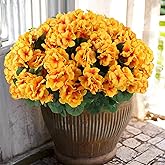 Hananona Artificial Geranium Flowers for Outdoors Geranium Silk Flowers Outdoor UV Resistant Garden Plants Faux Flowers for Home Kitchen Table Centerpieces Decor (12, Yellow)