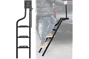 POKIAUTO 45" Universal Pickup Truck Tailgate Ladder with Handrail, Heavy Duty Foldable Truck Ladder with Handle Folding Tailgate Step Pickup Cargo Bed Step Accessories for F250/Ram 2500...