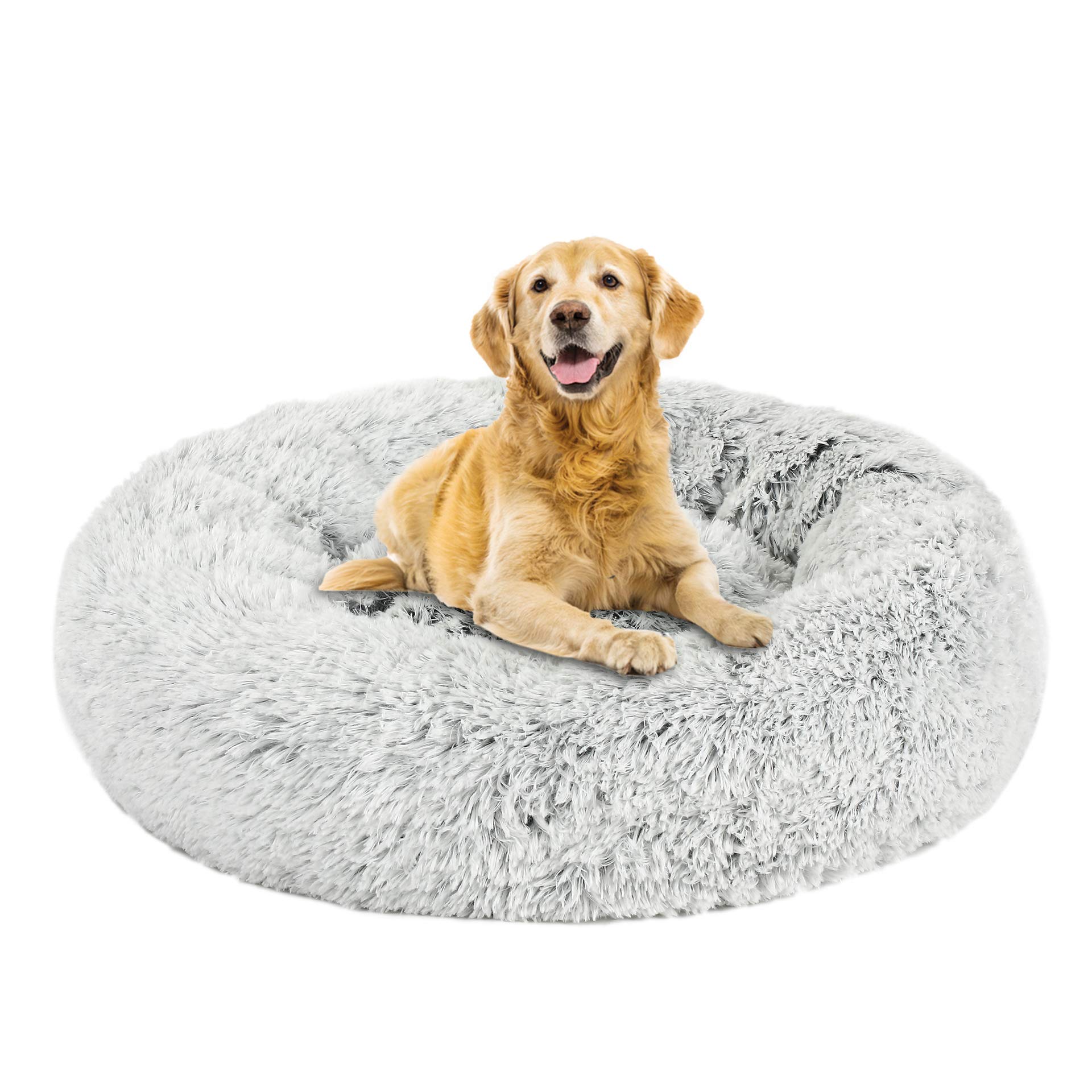 SKRORS Sound Sleep Donut Dog Bed, Calming Dog Cat Bed, Warm and Soft Pet Cosy Anti Anxiety Beds with Non-Slip Bottom and Washable (60,Grey)
