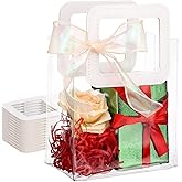 EUSOAR Clear Plastic Gift Bags with Handles, 12 Pcs 7"x4"x8" Reusable Party Favor Bag with Champagne Ribbon, PVC Shopping Gift Wrap Bags for Graduation Small Business Wedding Birthday Mother's Day