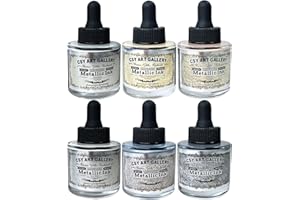 CSY art gallery Metallic-Pearlescent-Glitter Acrylic Paint Ink-Shining Calligraphy Inks-Silver, Liquid Gold Pigments Perfect for Artists, Leather Dye,Canvas,Rocks,Wood, Fabric (Galaxy Starlight Set)