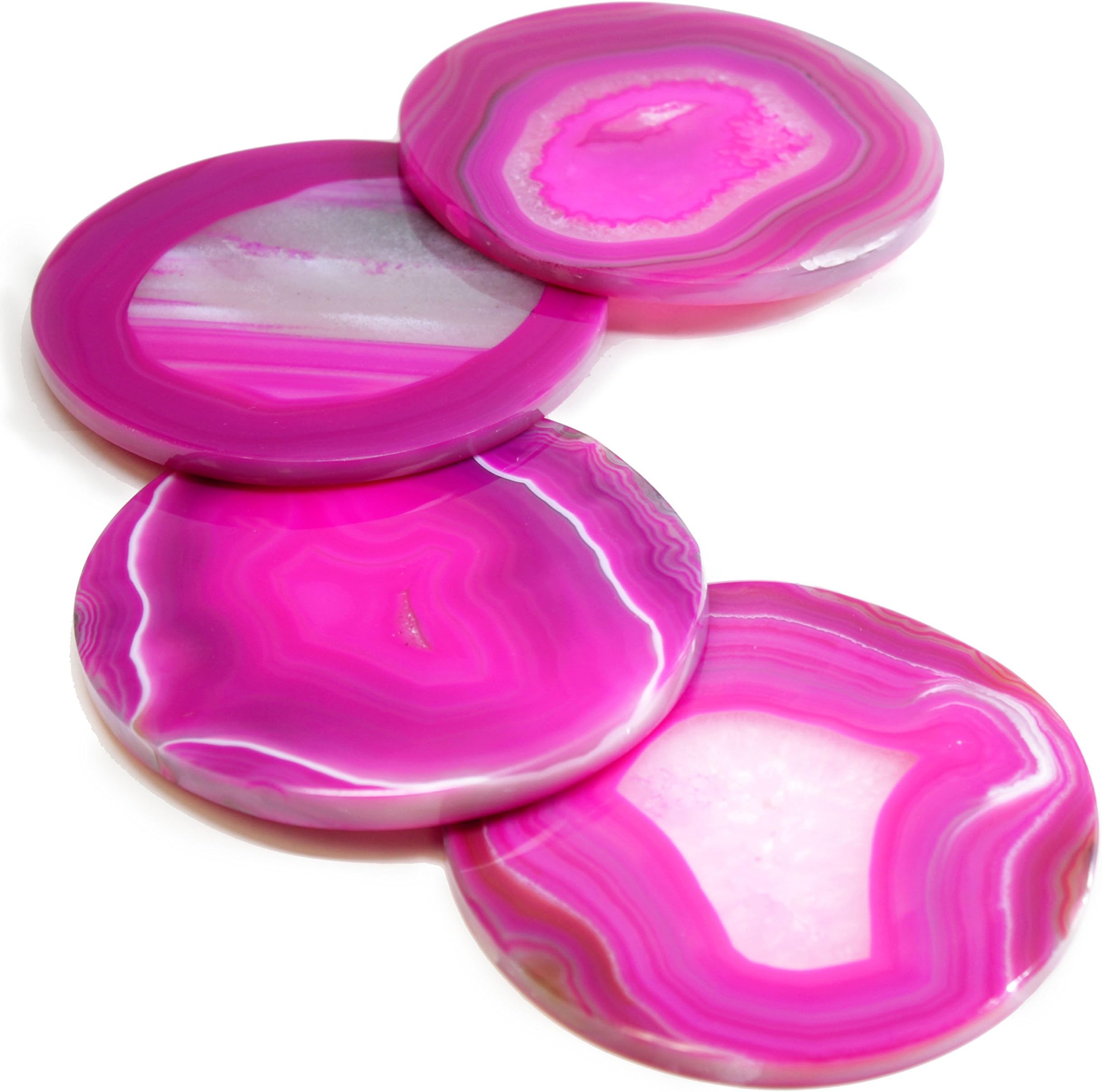 Brazilian Polished Edge Agate Drink Coasters Set of 4 (Pink)
