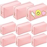 Sanwuta 9 Pcs Makeup Bags Bulk PU Double Zippers Cosmetic Bag Makeup Toiletry Small Pouch Portable Travel Organizers Case for Women Bridesmaid Proposal Gifts(Pink)