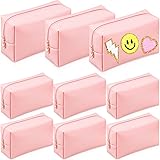 Sanwuta 9 Pcs Preppy Makeup Bag PU Leather Cosmetic