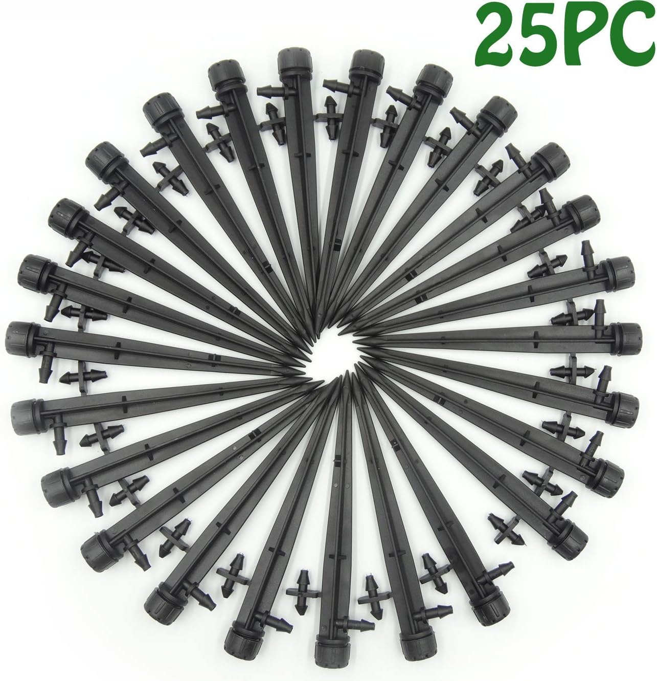 SKKXY 25/50 PCS Barbed Barb Drip Irrigation Micro-Bubbler on a Spike, 360 Degree Full Circle Pattern (25)