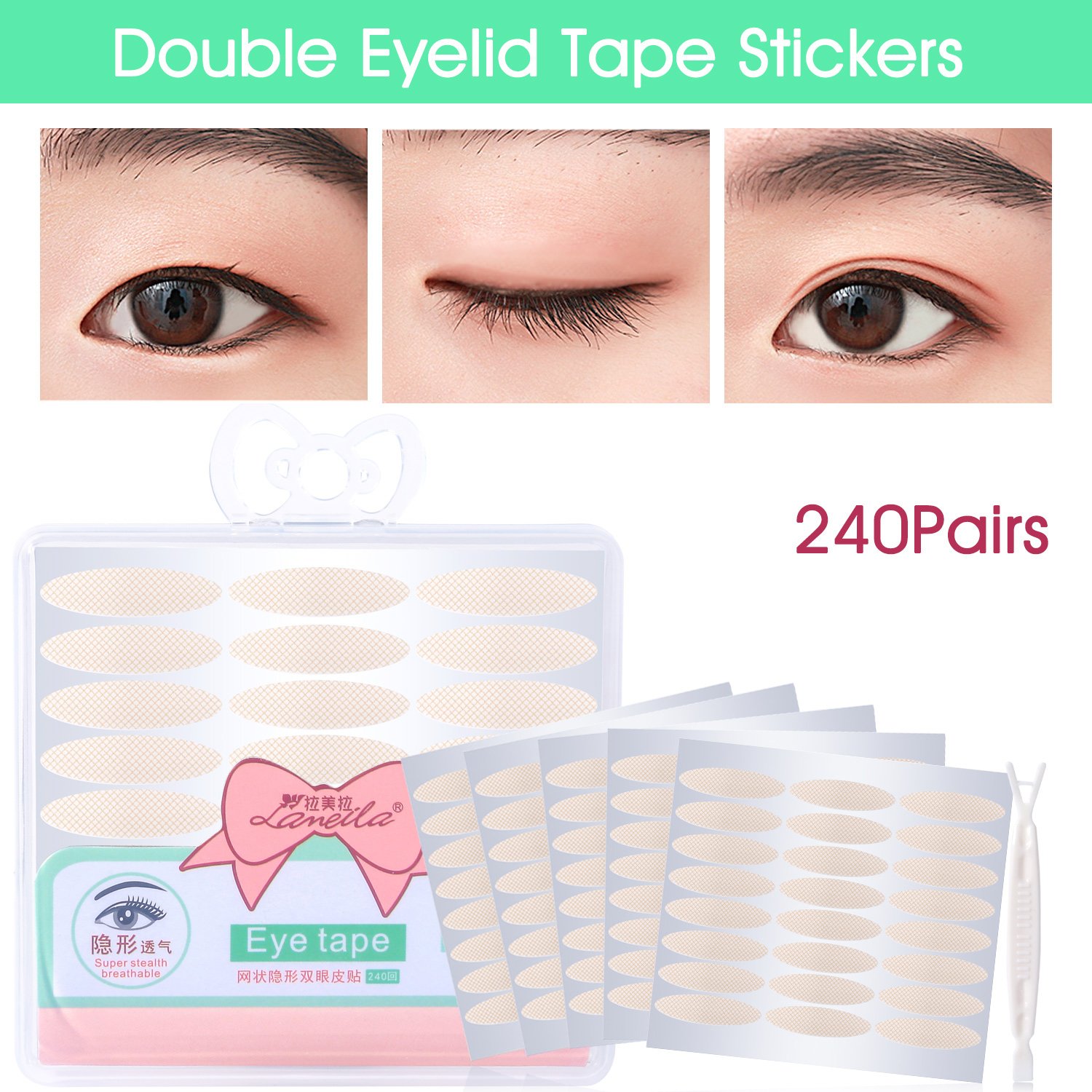 240 Pair Natural Invisible Fiber Double Eyelid Tape Stickers - Instant Eye Lift Without Surgery - Perfect for Hooded, Droopy, Uneven, or Mono-eyelids (Natural Complexion, Wide) by Lameila