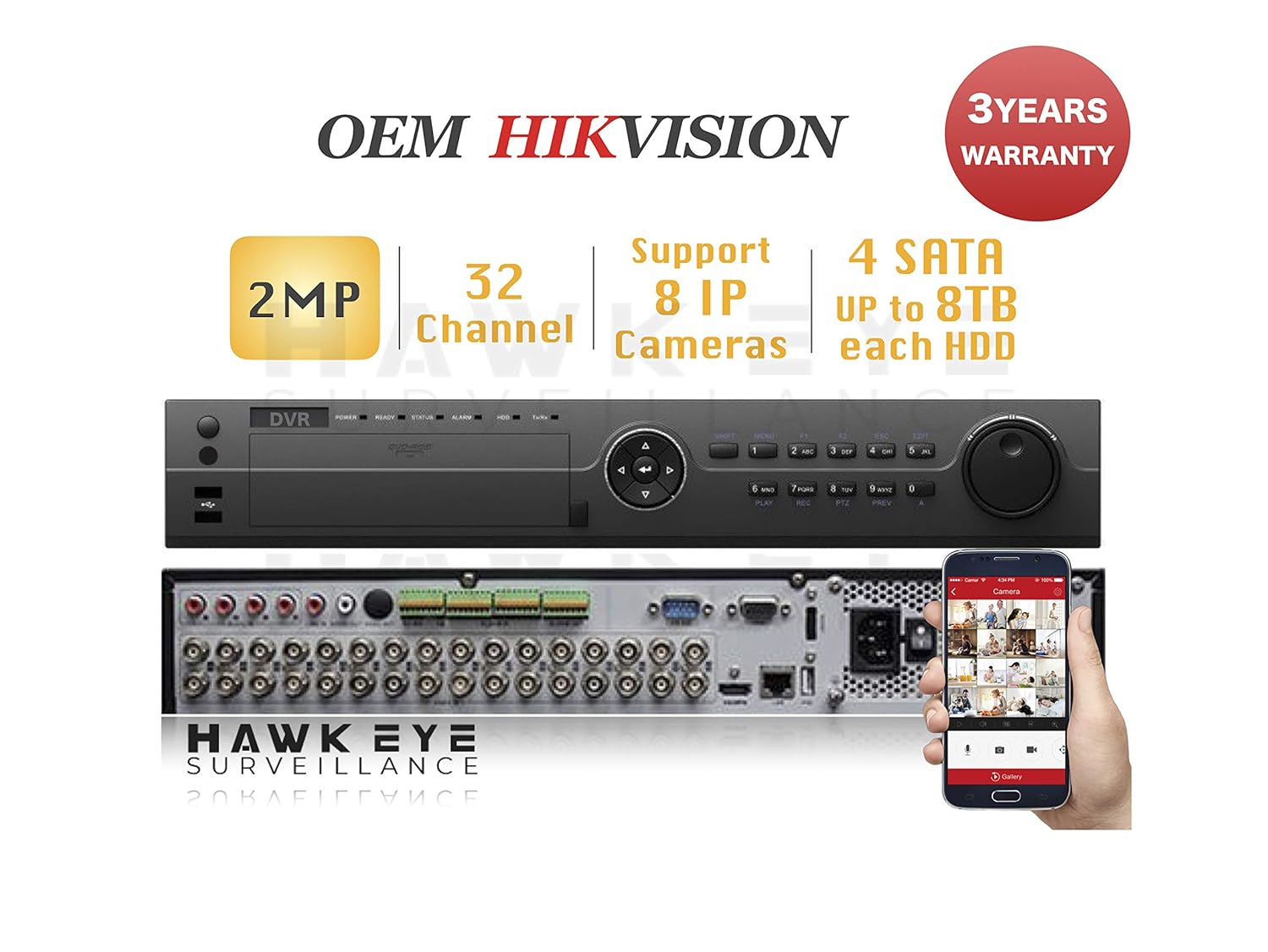 32CH HD TVI 1080P DVR - Surveillance Digital Video Recorder 32CH HD-TVI/CVI/AHD H264 Full-HD HDMI/VGA/BNC Video Output for Home & Business Analog& IP Camera Support Mobile App 3year Warranty