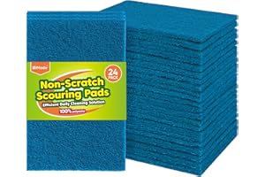 UNIMADE Non-Scratch Scouring Pads, 24Pcs Household Scour Pads for Kitchen, Garage and Outdoors, Reusable Dish Scrubber Pads for Pan and Metal Grill - Blue