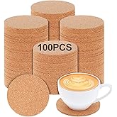MBAIYO 100-Pack Cork Coasters for Drinks, 3.5 Inch Absorbent Heat Resistant Drink Coasters Blank Reusable Non Slip Round Cork Coaster for Coffee Tee Cup DIY Crafts Bars Home Wine Glass Mug