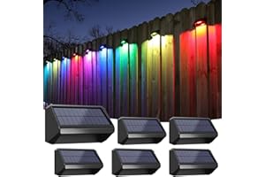 Bridika Solar Fence Lights 8 Colors, Warm White, Cool White and RGB, Fence Lights Solar Powered Waterproof, Dusk to Dawn Solar Lights for Backyard, Patio, Railing, Wall, Step (6 Pack)
