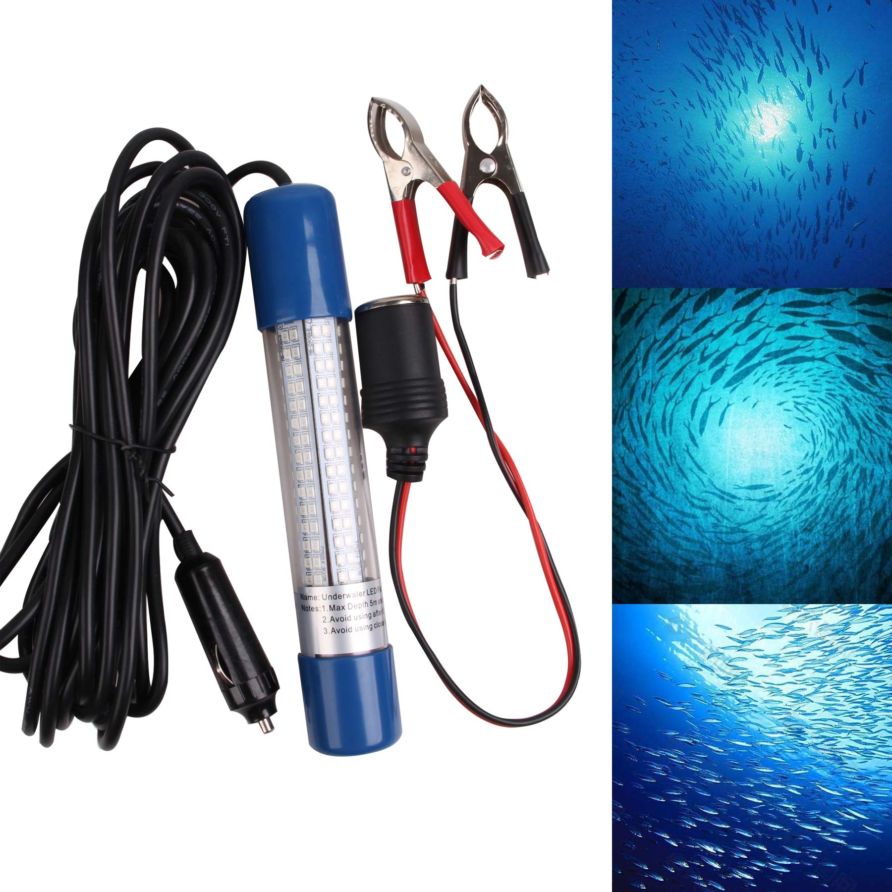 SHADDOCK Submersible Drop Underwater Light - 1000 Lumens Night Fishing Light, Super Bright Lure Bait Finder with Clips & Plug Portable Underwater Fishing Light Boat Kayak Fishing Bait,12V-24V(Blue)