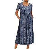 LOVESHOOT Size XL Womens Summer Midi Dress 2026 Casual Short Sleeve A Line Dress with Pockets Evening Wedding Guest Work Polka Dots Blue