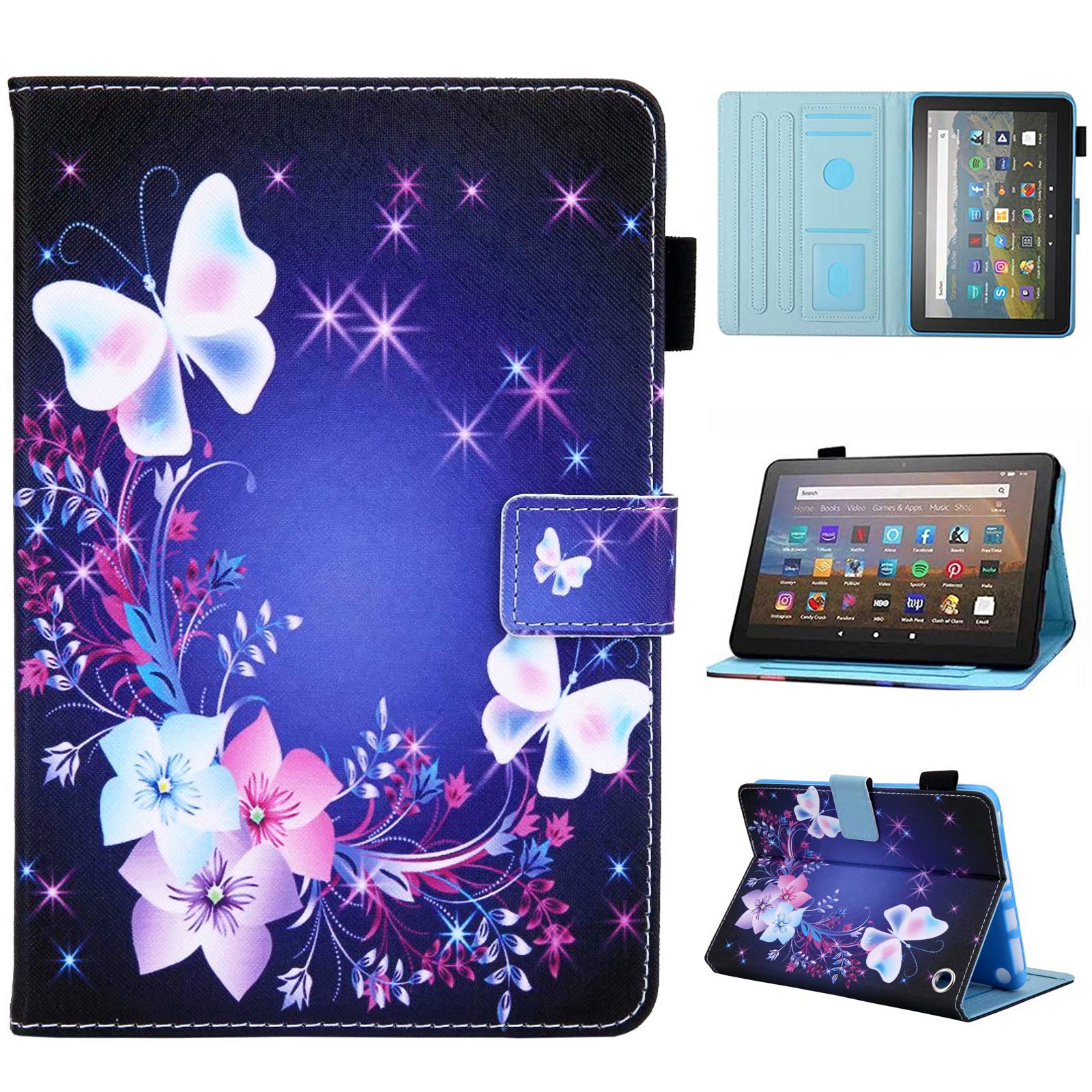 MOKASE Case for Amazon Kindle Fire HD 8/8 Plus Tablet (Fit 2024 2022 2020 12th/10th Generation), Slim PU Leather Stand Cover, Smart Auto Wake/Sleep & Card Holder for Fire HD 8/8 Plus, Butterflies — image 1