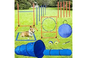 KATZEIST Agility Training Equipment for Dogs, Dog Agility Course Backyard Set Dog Obstacle Course Play Kit Indoor Outdoor Games includes Dog Tunnel, Weave Poles,Jumping Hurdle