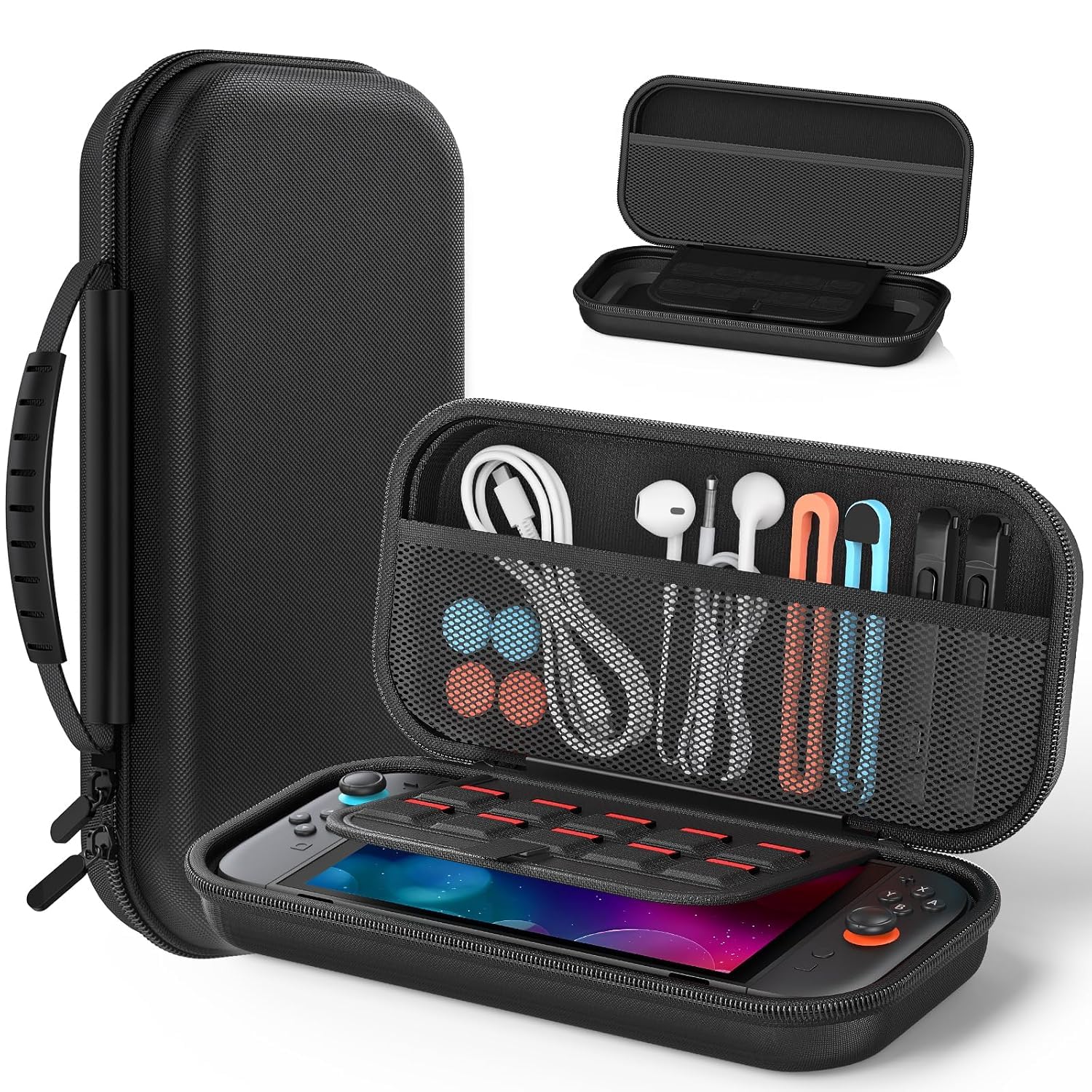Switch 2 Slim Case for Nintendo Switch 2 (2025)/Switch/OLED, Hard Shell Carry Case with Soft Lining, 10 Card Slots, Durable Ballistic Nylon, Soft Silicone Handle, Switch2 Carry Case