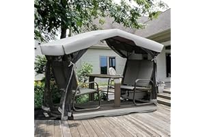 Domi 4-Seat Outdoor Glider Benches with Canopy, Retro Metal Glider Chair with Aluminum Frame, Patio Swing Chair for Outside,G