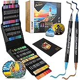 ZSCM 160 Colors Dual Tip Acrylic Paint Markers, 80Pcs Dual-Colors Brush Tip Paint Pens Stocking Stuffers for Rock, Wood, Fabric, Glass, Ceramic, Christmas Gifts for DIY Crafts Art Supplies