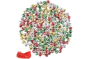 YIYA 200Pcs Jingle Bells Colorful Craft Bells, 4 Colors Mixed Christmas Jingle Bells DIY Bells Metal Small Bells for Christmas Festival Decoration Wreath Holiday Home Decoration (0.4 Inch)