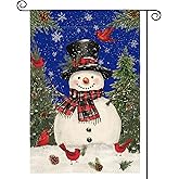AVOIN colorlife Blue Snowman with Scarf Christmas Garden Flag 12x18 Inch Double Sided, Cardinal Winter Farmhouse Yard Outdoor Decorative Flag