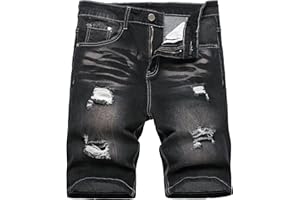 JUNBAOSS Men's Slim Fit Stretch Denim Shorts Ripped Skinny Jean Shorts for Men,Fashion Straight Comfort Flex Waist Short