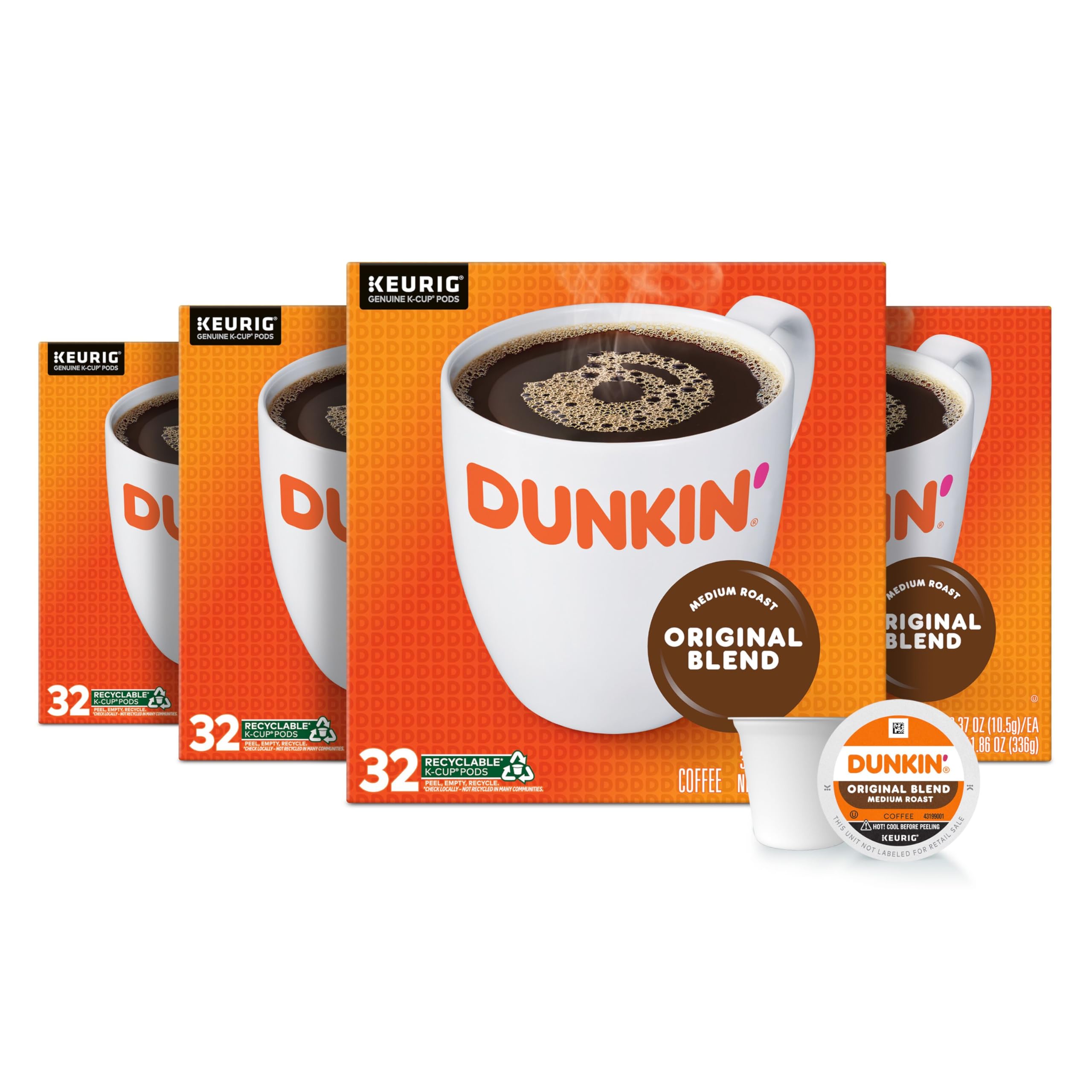 Dunkin’ Original Blend Medium Roast Coffee, 128 Keurig K-Cup Pods