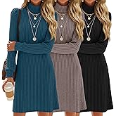 Sweetyweee 3 Pack Women's Sweater Dress Turtleneck Long Sleeve Ribbed Knit Tunic Mini Bodycon 2026 Fall Casual Trendy Outfits