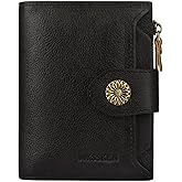 MKSSKEN Wallet Women,Rfid Blocking Leather Womens Wallet,Bifold Compact Carteras Para Mujer Card Holder with Removable ID Window(black)