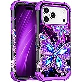 Miqala for iPhone 17 Pro Case,Glow in The Dark Three Layer Heavy Duty Shockproof Protection Hard Plastic Bumper+Soft Silicone Case for iPhone 17 Pro,Dark Butterfly