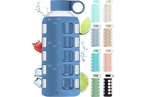 purifyou 40/32/22/12 oz Borosilicate Glass Water Bottles with Volume Markers, Silicone Sleeve, Stainless Steel Lid, Reusable Bottle for Water, Juice, Gym, and Fridge Storage (22oz Chinese Porcelain)