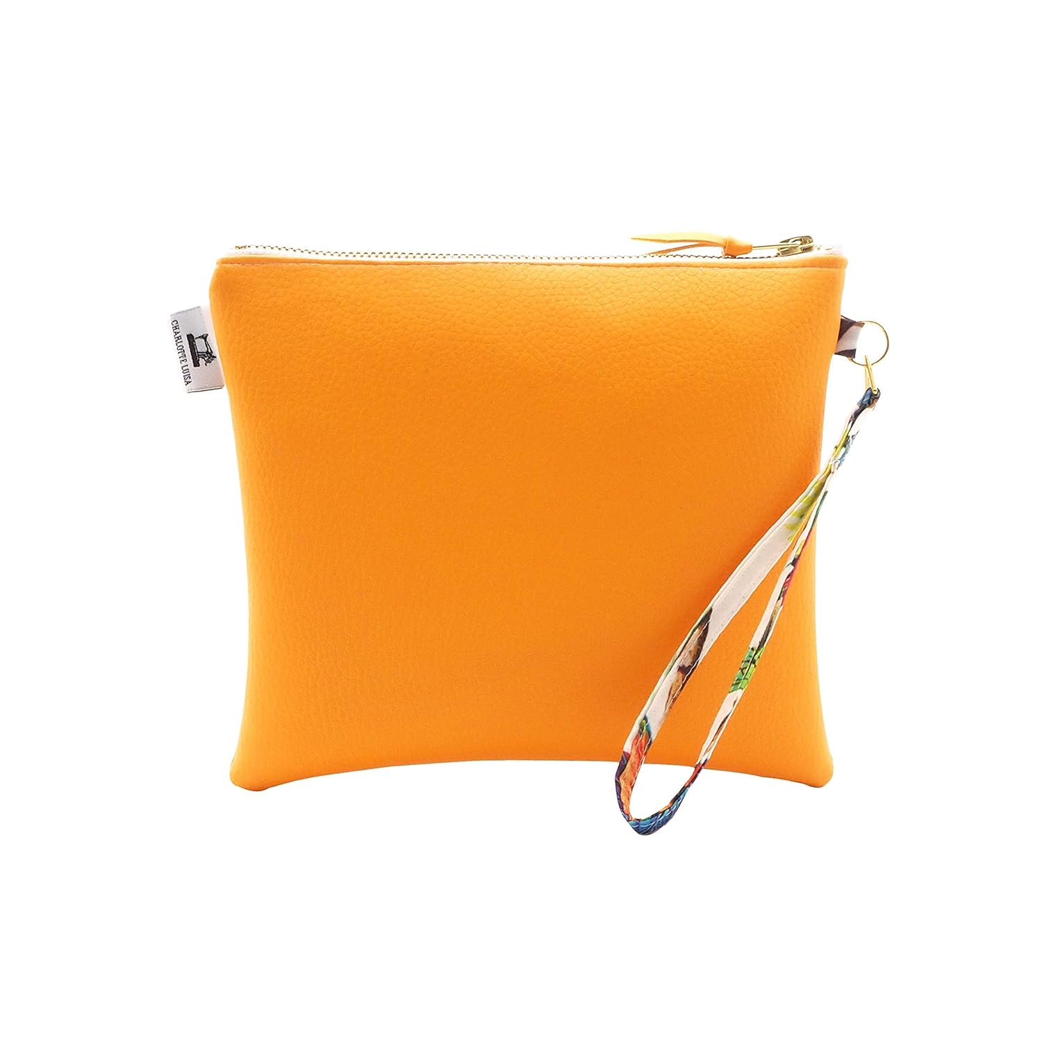 Orange Faux Leather Clutch Bag with Zip, Water Resistant Lining and