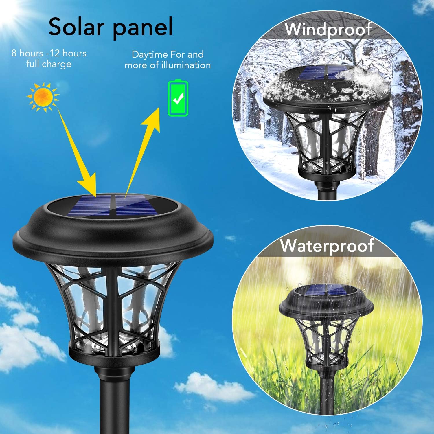 6 Pack Large Solar Lights Outdoor Waterproof, Lights Sun Powered, Black Stainless Steel Glass Garden Pathway Lights, 20 Lumen LED Solar Landscape Lighting for Lawn, Yard and Driveway - White Lights: Home Improvement