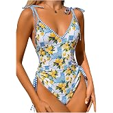 Verdusa Women's Boho Fruit Print One Piece Swimsuit Tie Shoulder Monokini Summer Vacation Outfits
