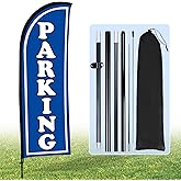Hahafelt Parking Feather Flag Set 7 ft Tall Parking Advertising Banner Flag with Shop Feather Pole Kit and Ground Stake and Portable Bag for Business Promotion Outside Event(Blue)