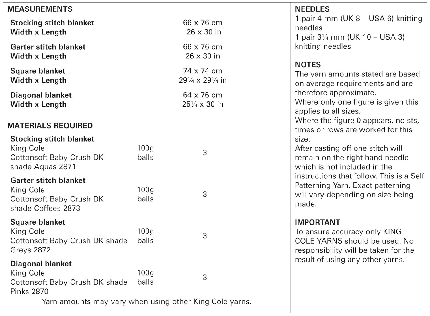 average size of knitted baby blanket