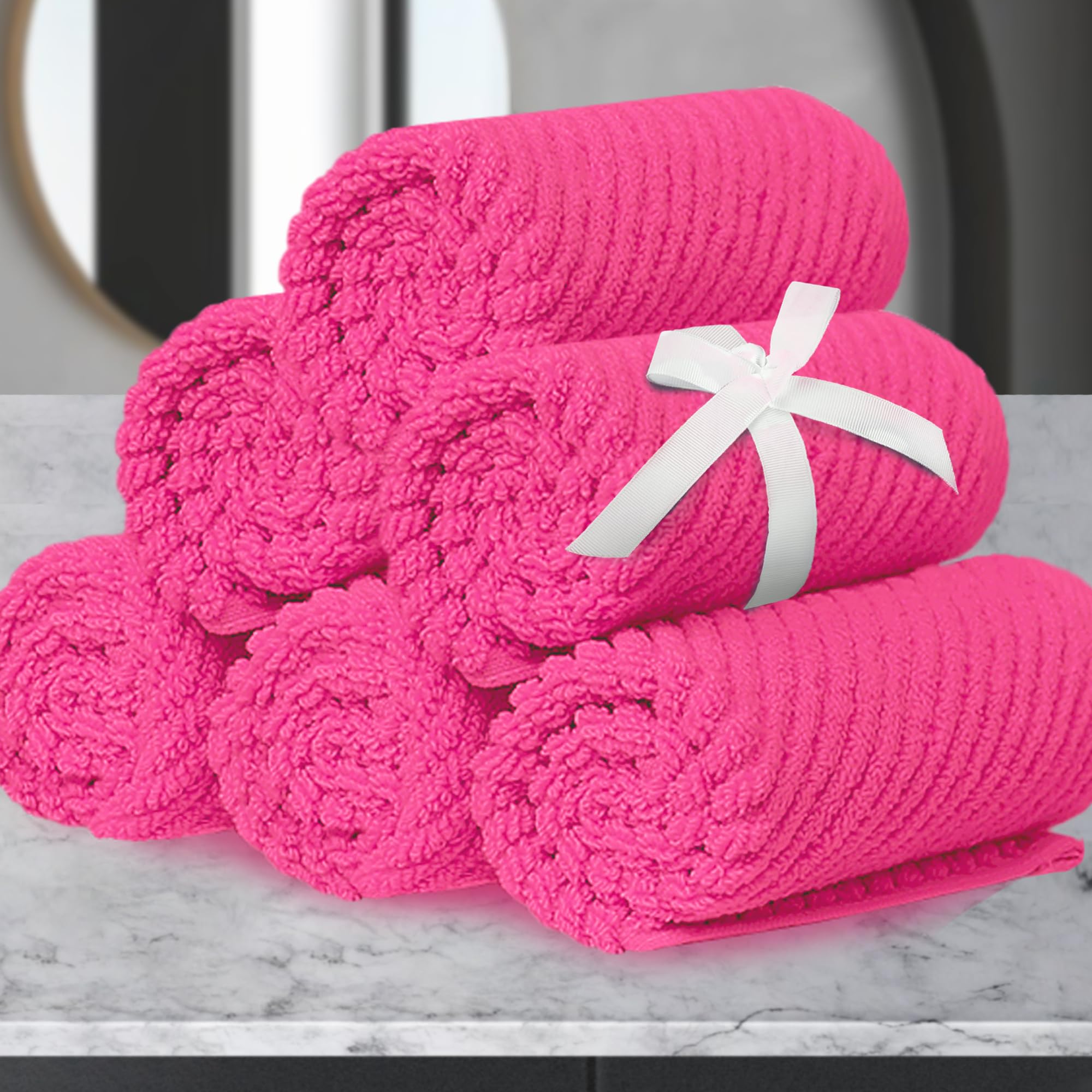 VOOVA & MOVAS Hot Pink Washcloths (6PC, 13"x13") - 100% Cotton | Lightweight | Thick | Quick Dry | Soft | Absorbent, Luxury Towels for Face, Fluffy Wash Cloths for Bathroom, Towel Gift Set, Hot Pink Image