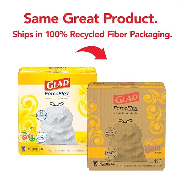 GLAD FORCEFLEX TALL KITCHEN TRASH BAGS, 13 GALLON, GAIN LEMON ZEST, 110 COUNT (PACKAGE MAY VARY)