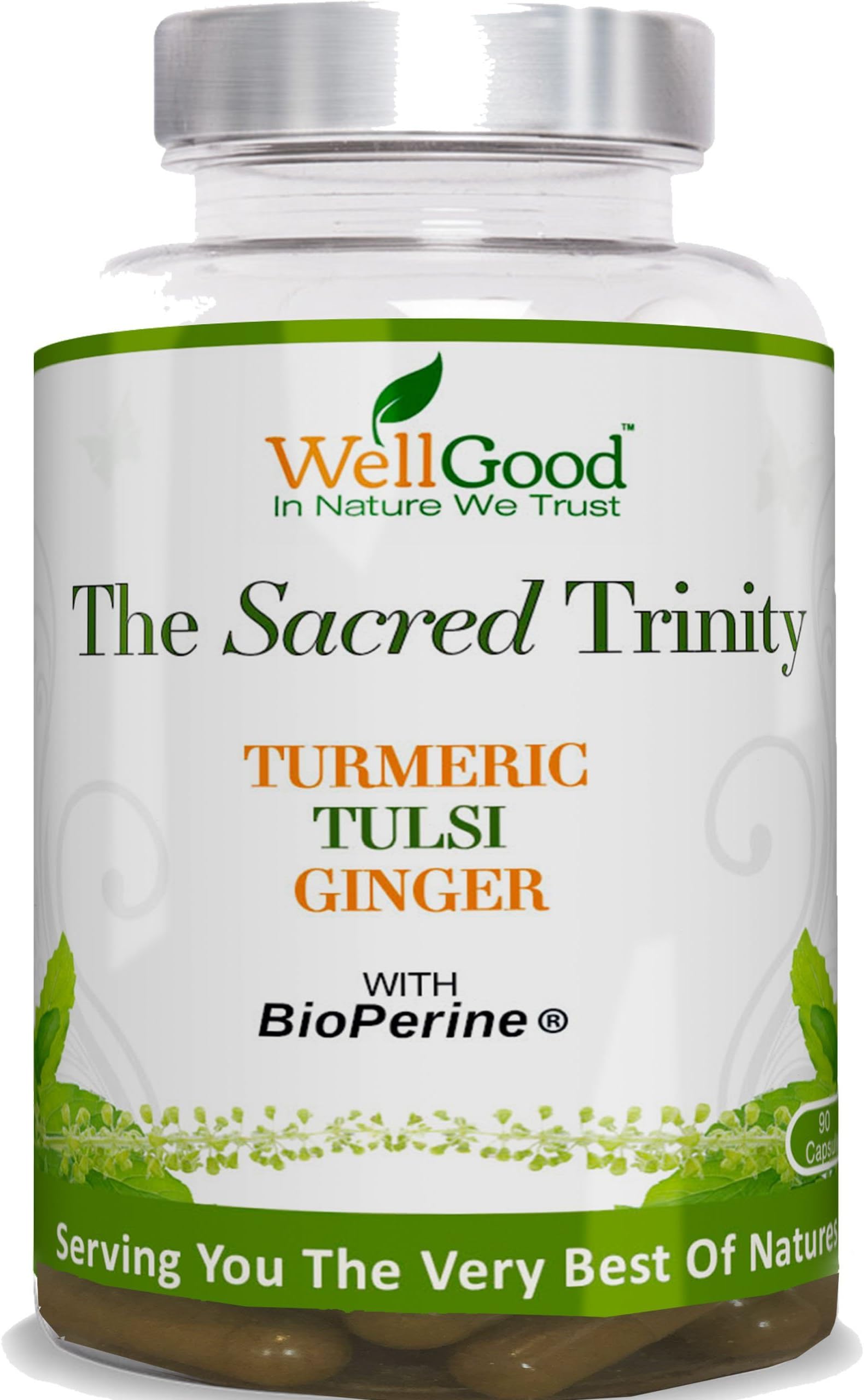 The Sacred Trinity - Turmeric,Holy Basil/Tulsi,Ginger Root Plus Bioperine - 90 Vegan Capsules - Super Blend - Vegan Friendly - by WellGood