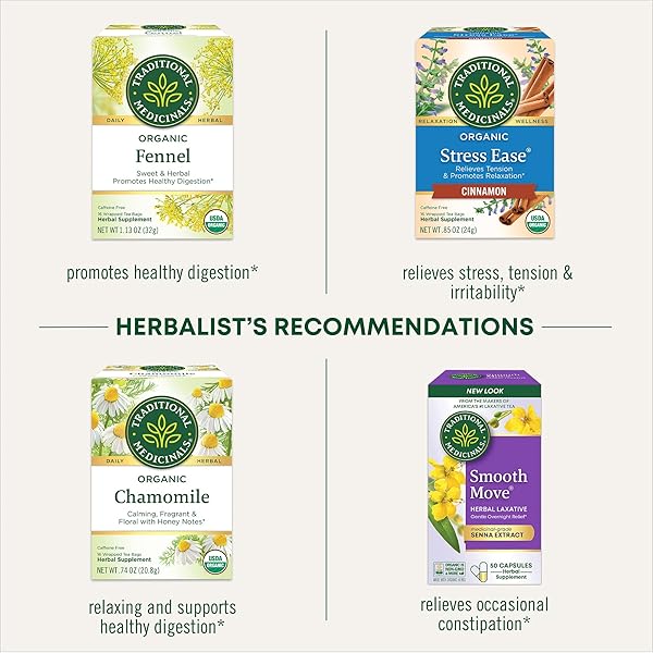 TRADITIONAL MEDICINALS TEA, ORGANIC SMOOTH MOVE CHAMOMILE, RELIEVES OCCASIONAL CONSTIPATION, SENNA, 16 TEA BAGS