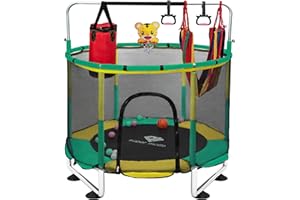 PY SUPER MODE Trampoline for Kids, 5FT Adjustable Toddler Trampoline, Indoor/Outdoor Baby Trampoline with Enclosure Net, No-Gap Safe Design, Gifts for Boys & Girls