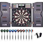 Electronic Dart Board LED Electric Digital Boards with Cabinet 12 Darts | 38 Games with 211 Variations,Low Bounce-Outs,for 16 Players; 5 Levels Cyber Play; 12 Darts and Accessories