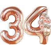 KatchOn, Rose Gold 34 Balloon Set - 40 Inch | 34th Birthday Decorations for Women with Confetti Balloons | Includes 1 Rose Gold Number 3, 1 Number 4 & 5 Each of Latex & Confetti Balloons