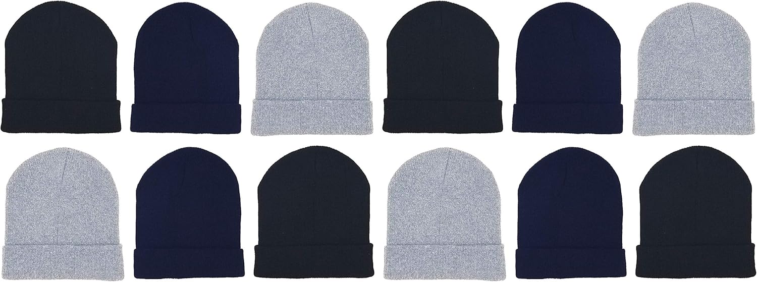 12 Pack Winter Beanie Hats for Men Women, Warm Cozy Knitted Cuffed Skull Cap, Wholesale at  Men’s Clothing store